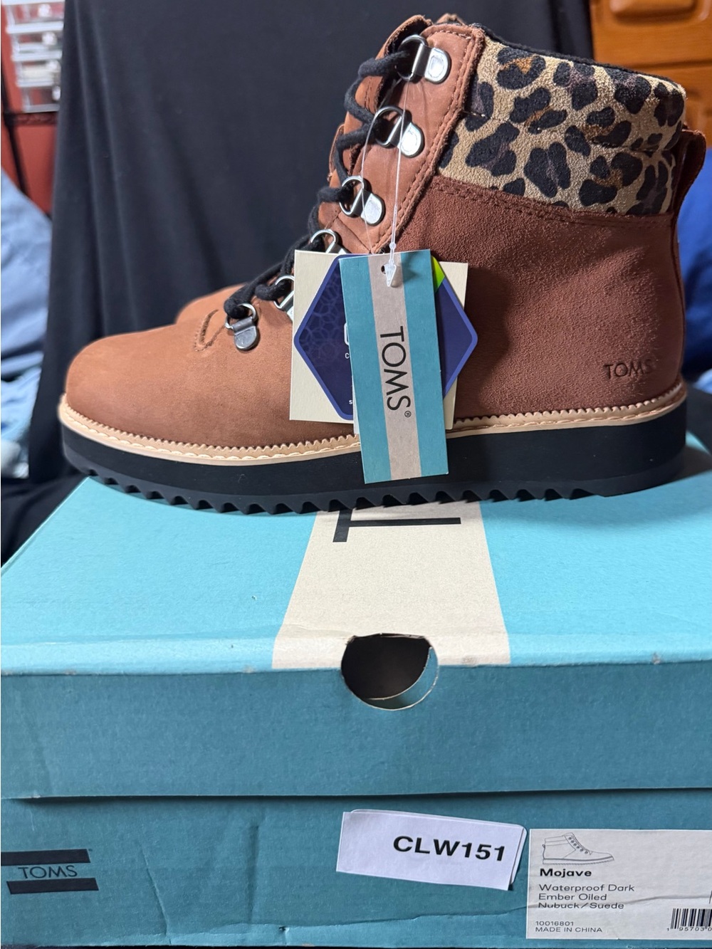 Toms Mojave Waterproof Brown Suede Leopard Boots Women’s Size 6 CLW151EA